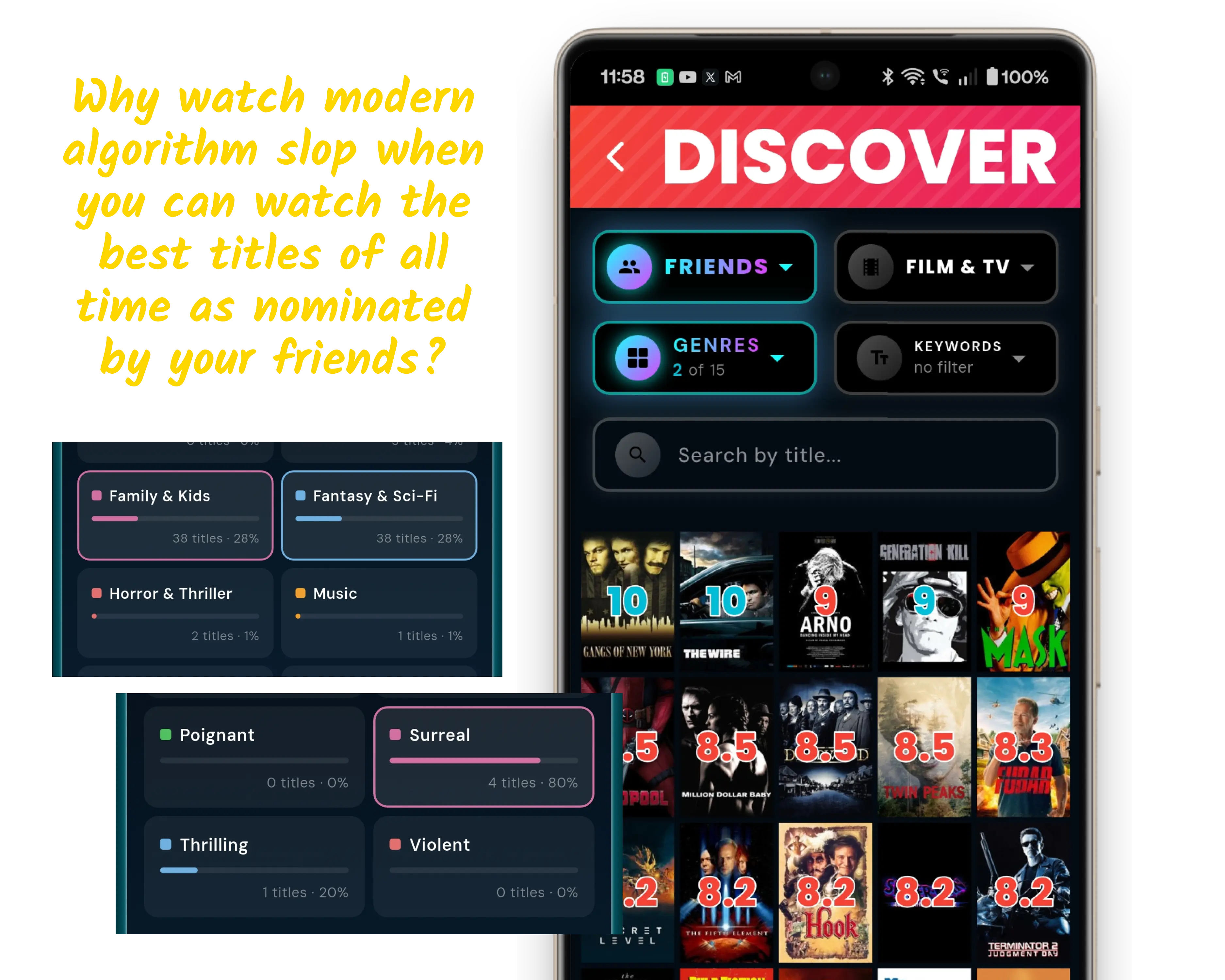 Discover screen filtering titles by mood and theme