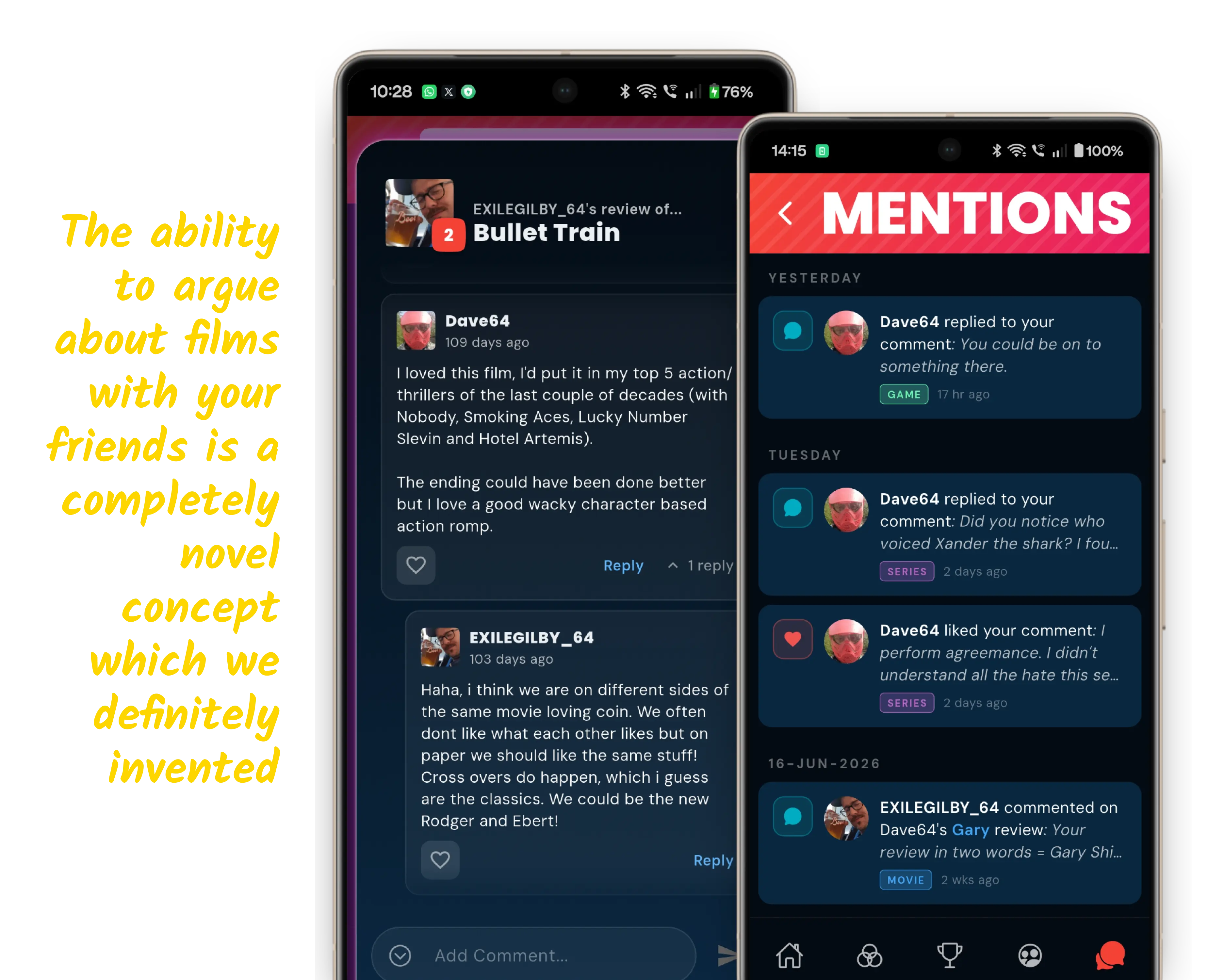 Comment threads and mentions on a review